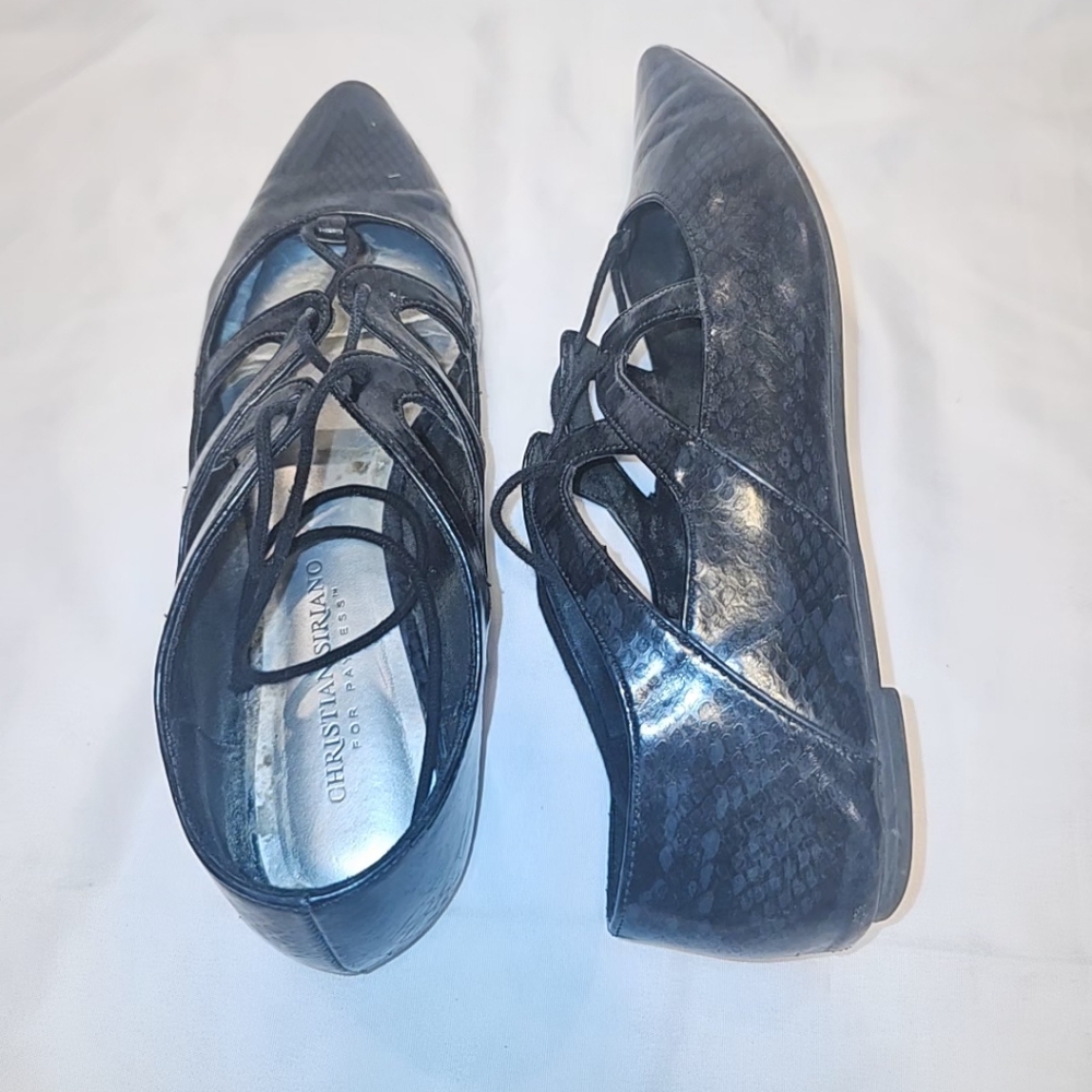 CHRISTIAN SIRIANO BLACK LACE-UP FLATS